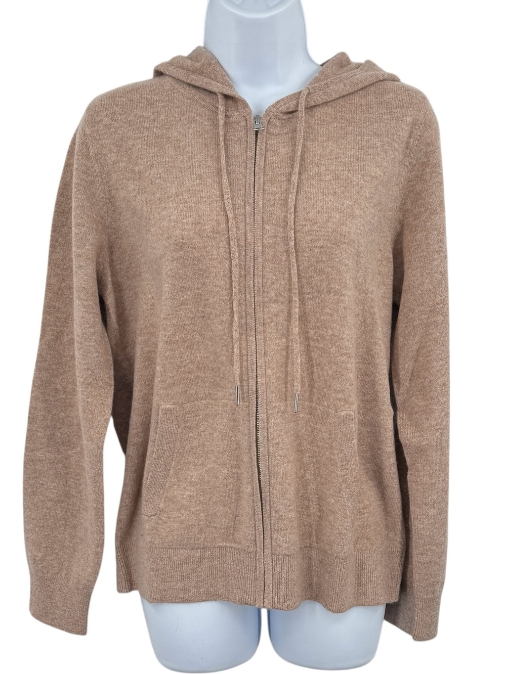 Quince 100% Mongolian Cashmere Full Zip Hoodie Sweater Size L Oatmeal